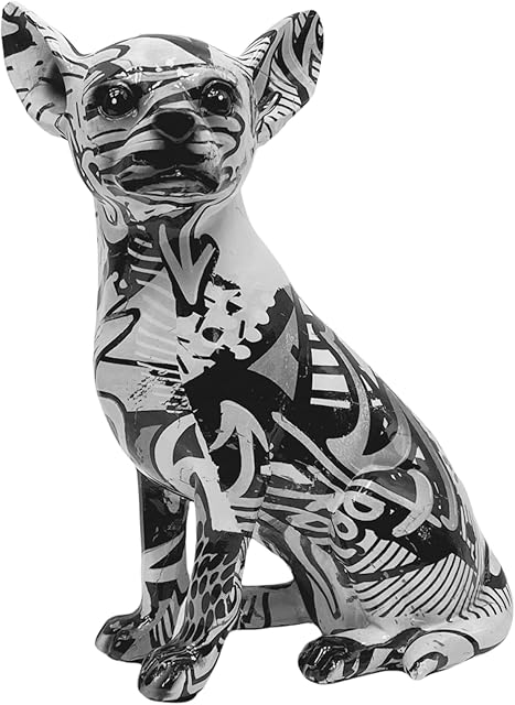 Monochrome Chihuahua Dog Ornament Graffiti Design Resin Animal Figurine