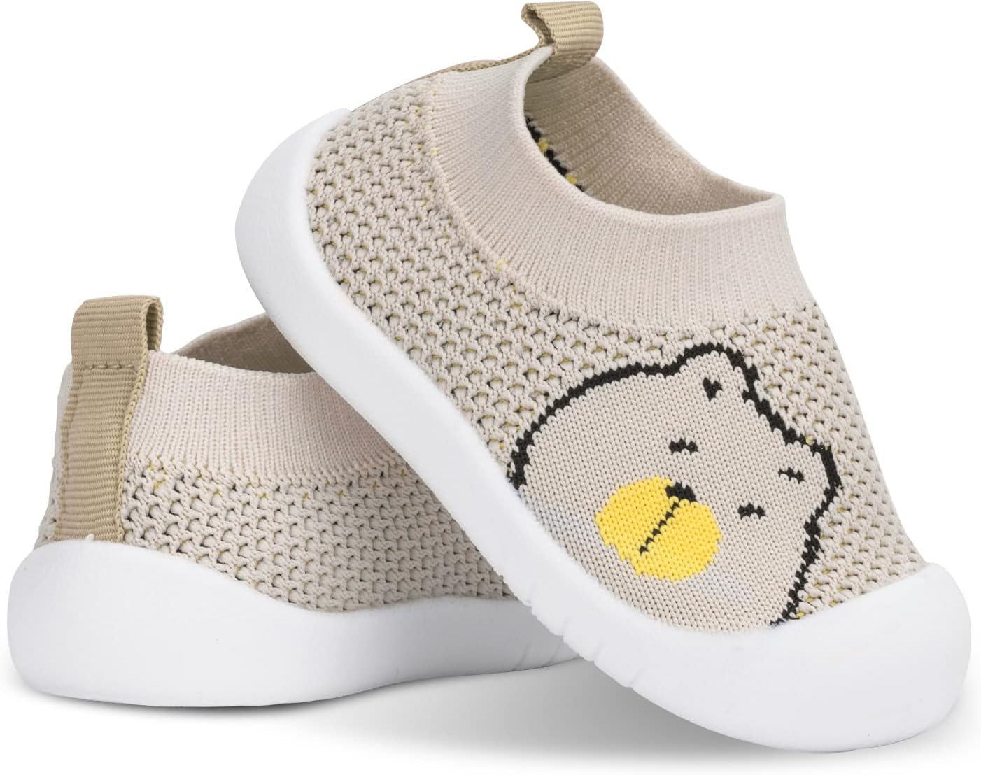 Baby Toddler First Walking Non-Skid Shoes Infant Boys Girls Soft Sole Fashion Breathable Knitted Mesh Socks Shoes Slip-on Slippers, A02-khakibear, 9-12 Months Toddler