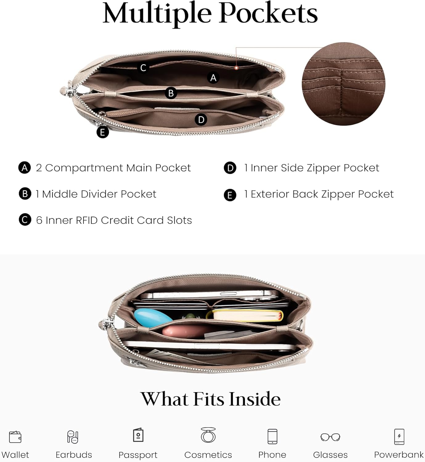 befen Genuine Leather Crossbody Bags for Women, Small RFID Leather Cross Body Purses Shoulder Handbags - Image 4