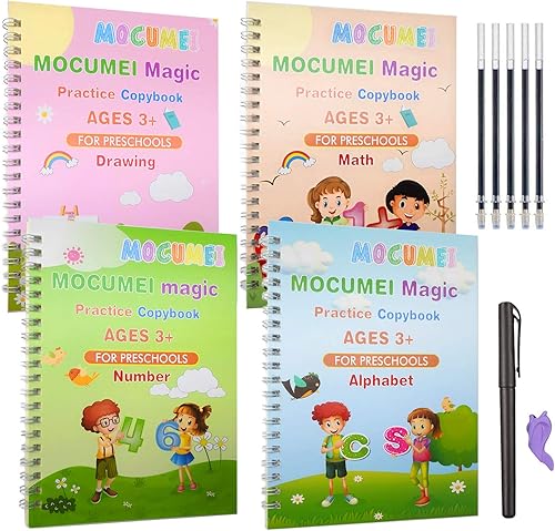 Cuaderno mágico reutilizable para niños, cuaderno de práctica para caligrafía de 3 a 5 años, letras simples a mano, cuaderno de práctica de