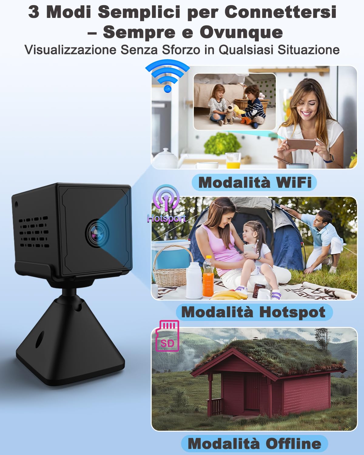 Mini Telecamera Spia Nascosta, 4K FHD Telecamera Spia con Visione Notturna e Rilevamento Movimento, Microcamera Spia con Batteria 2000mAh, Mini Telecamera Wifi/Senza Wifi, Spy Cam per Interno Estern