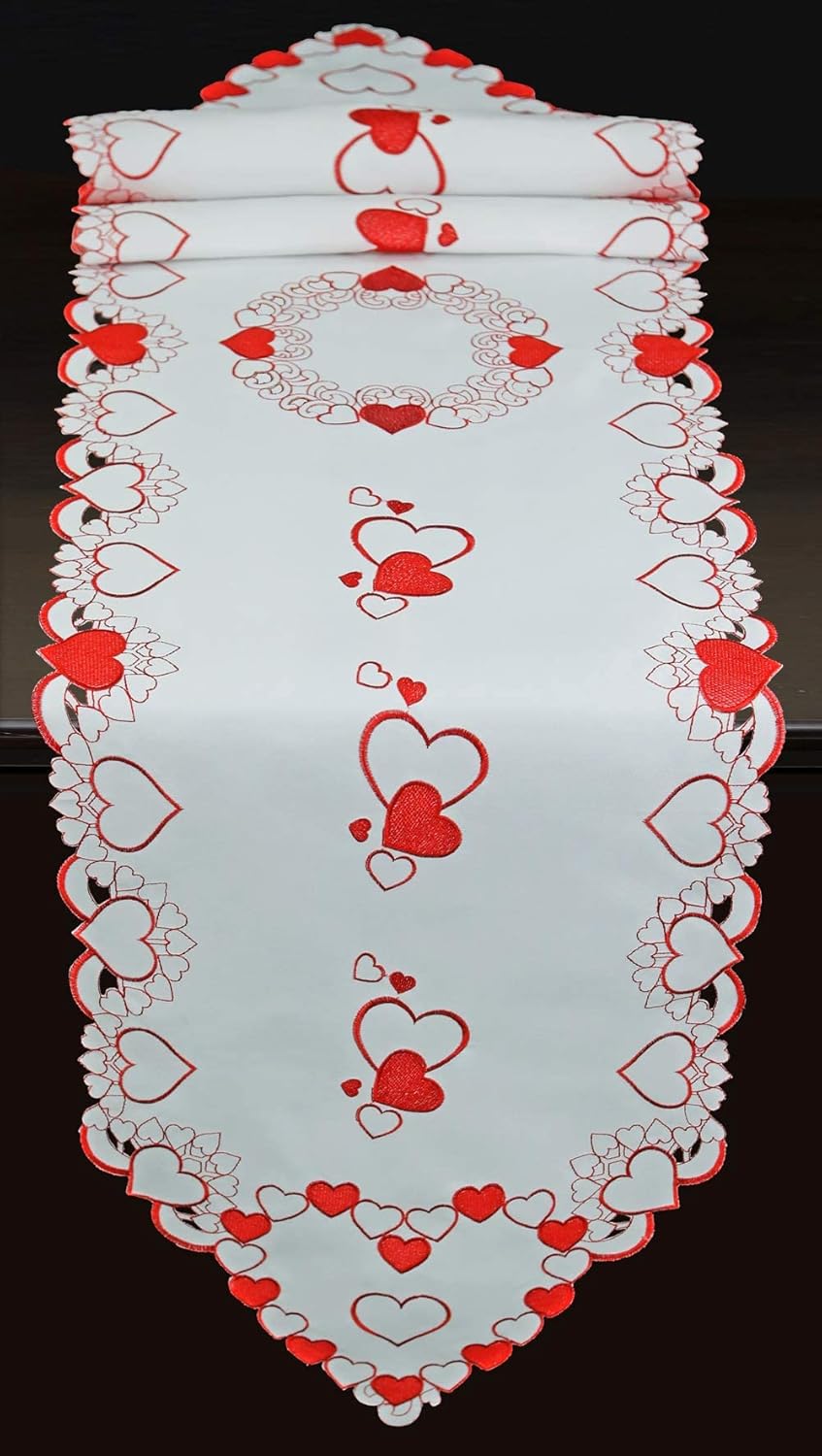 Creative Linens Embroidered Red Hearts Placemats, Table