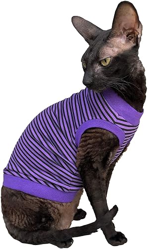 Kotomoda Ropa para Gatos Camiseta púrpura - Rayas Negras (XS)