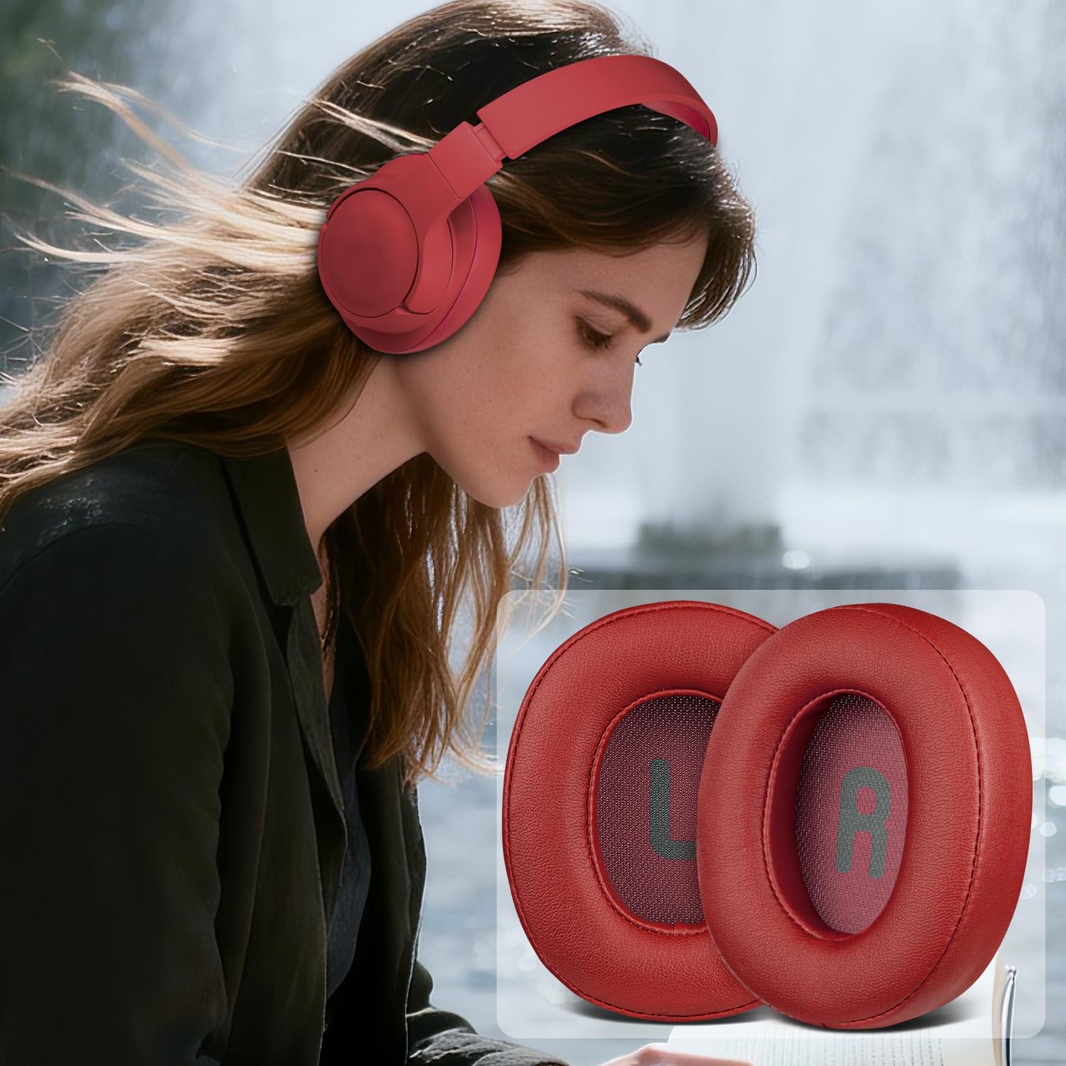 SOULWIT Earpads Replacement for JBL Tune 700BT, 710BT, 720BT, 750BTNC, 760NC, 770NC Wireless Over-Ear Headphones, Ear Pads Cushions with Soft Protein Leather and High-Density Foam - Red image 4