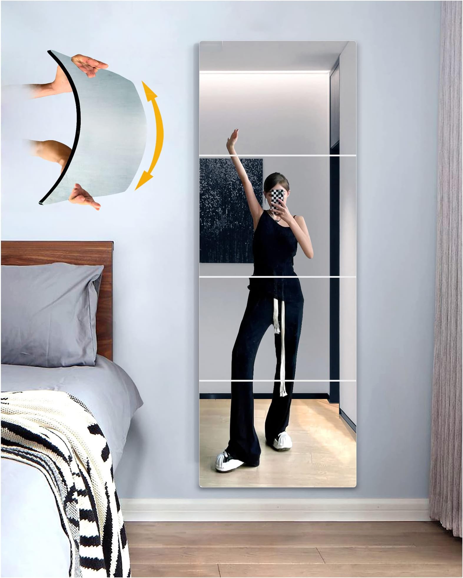 Shatterproof Full Length Mirror,Bedroom Full Body Mirror Wall Decor Stickers,Made of Unbreakable Plexiglass Acrylic,Extra Silver Extra Thick:1/8inch,4 Pack,12inchx12inch