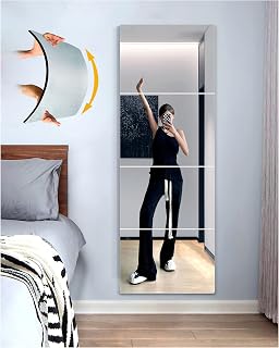 Wall Mirror Full Length Mirror for Bedroom Full Body,Shatterproof Mirror for Kids Tiles,large 12"x12"x4 Pcs,Unbreakable frameless Acrylic Gym Mirrors for Home Gym,Over the Door Mirror Stick on Closet