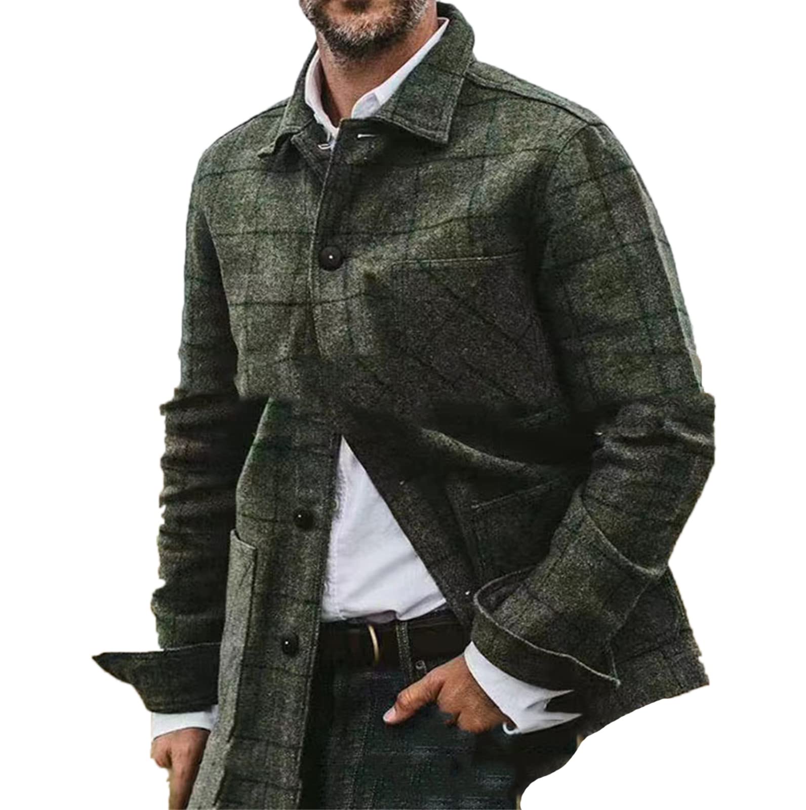 Cappotto Casual in Tessuto di Lana colorato di Moda Maschile Autunno e Inverno in Tessuto di Lana con Revers a Maniche Lunghe Cappotto