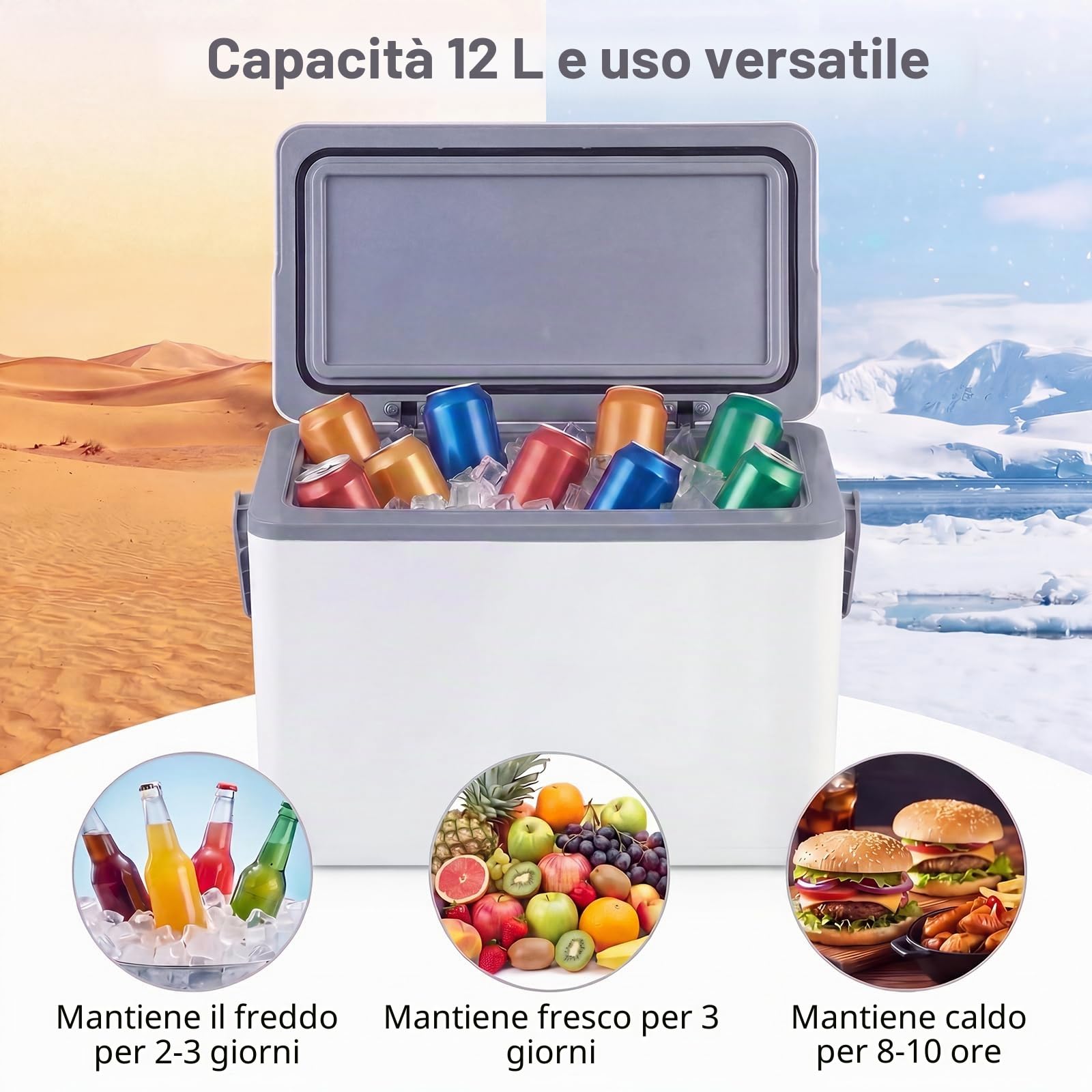 LIFEZEAL Frigorifero portatile rigido, 12 l, scatola termica isolata stampata ad iniezione con impugnatura comoda, frigorifero portatile anti-perdite, per campeggio, pesca, code di auto