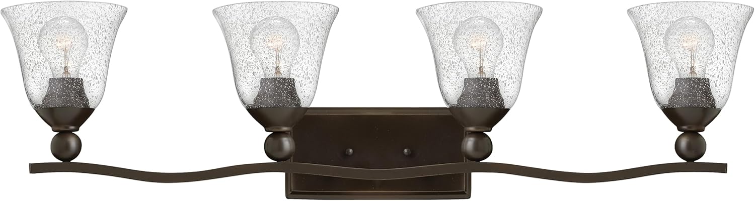 Hinkley Bolla Collection Transitional Four Light Bathroom Vanity Fixture, Olde Bronze with Clear Seedy Glass