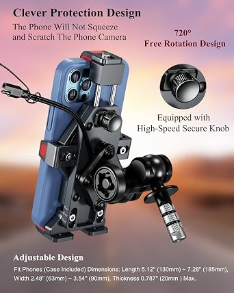 BRCOVAN Metal Motorcycle Fork Stem Phone Mount with Qi 15W Wireless Charger