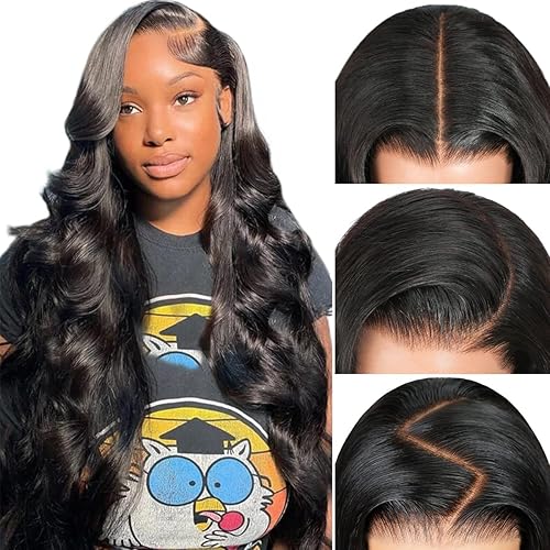 Pizazz 13x6 HD Lace Front Wigs Human hair Pre Plucked 180 Density Brazilian Body Wave Frontal Wigs Human Hair with Baby Hair Natural Hairline Natural Black Color 18 Inch
