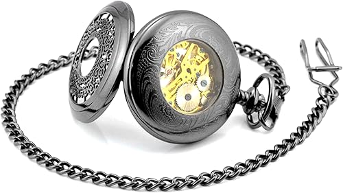 Miniatura 6 de Steampunk - Reloj de bolsillo mecánico con diseño de letras romanas vintage con cadenas para regalos de Navidad