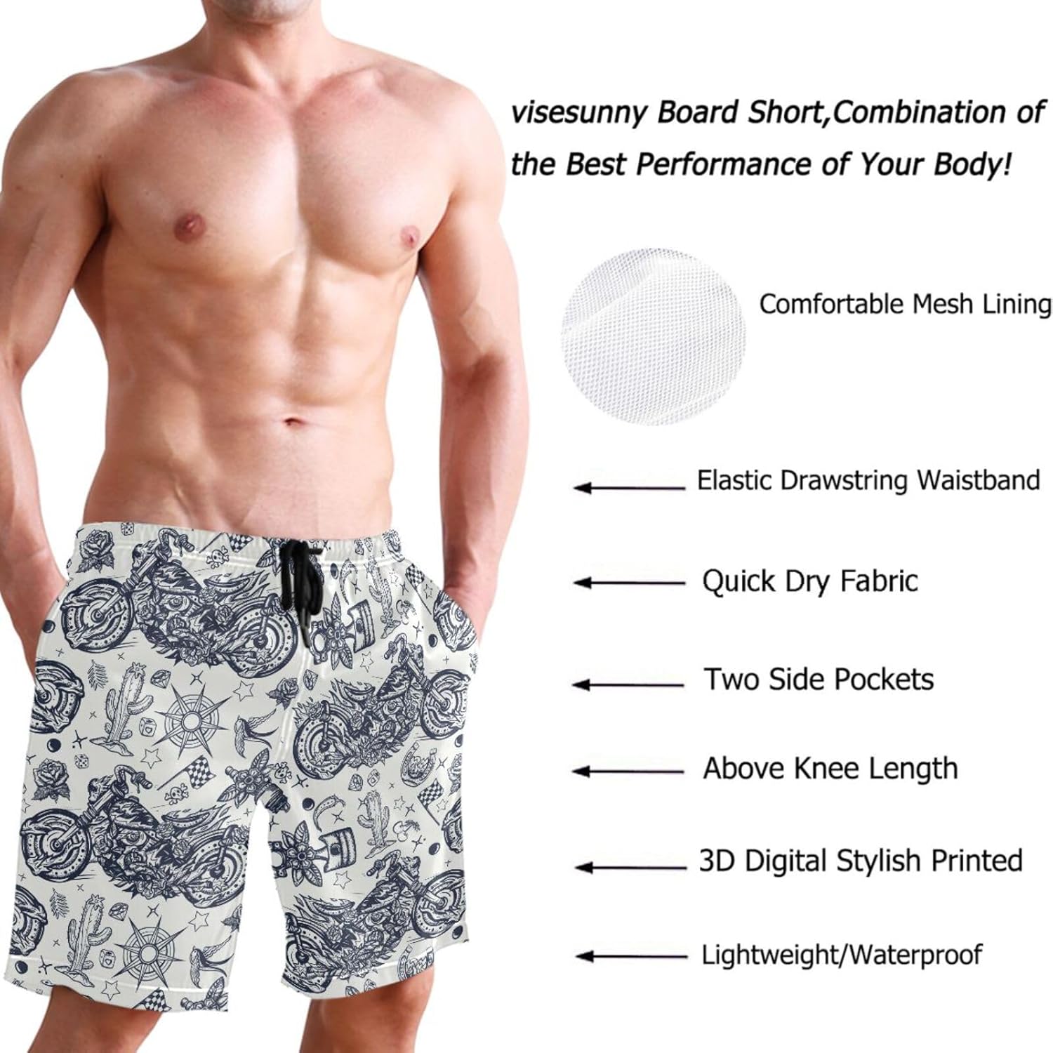 visesunny Stylish Summer Mens Swim Trunks Quick Dry Beachwear Sports Swim Board Shorts Holiday Party Bathing Suits - Image 4