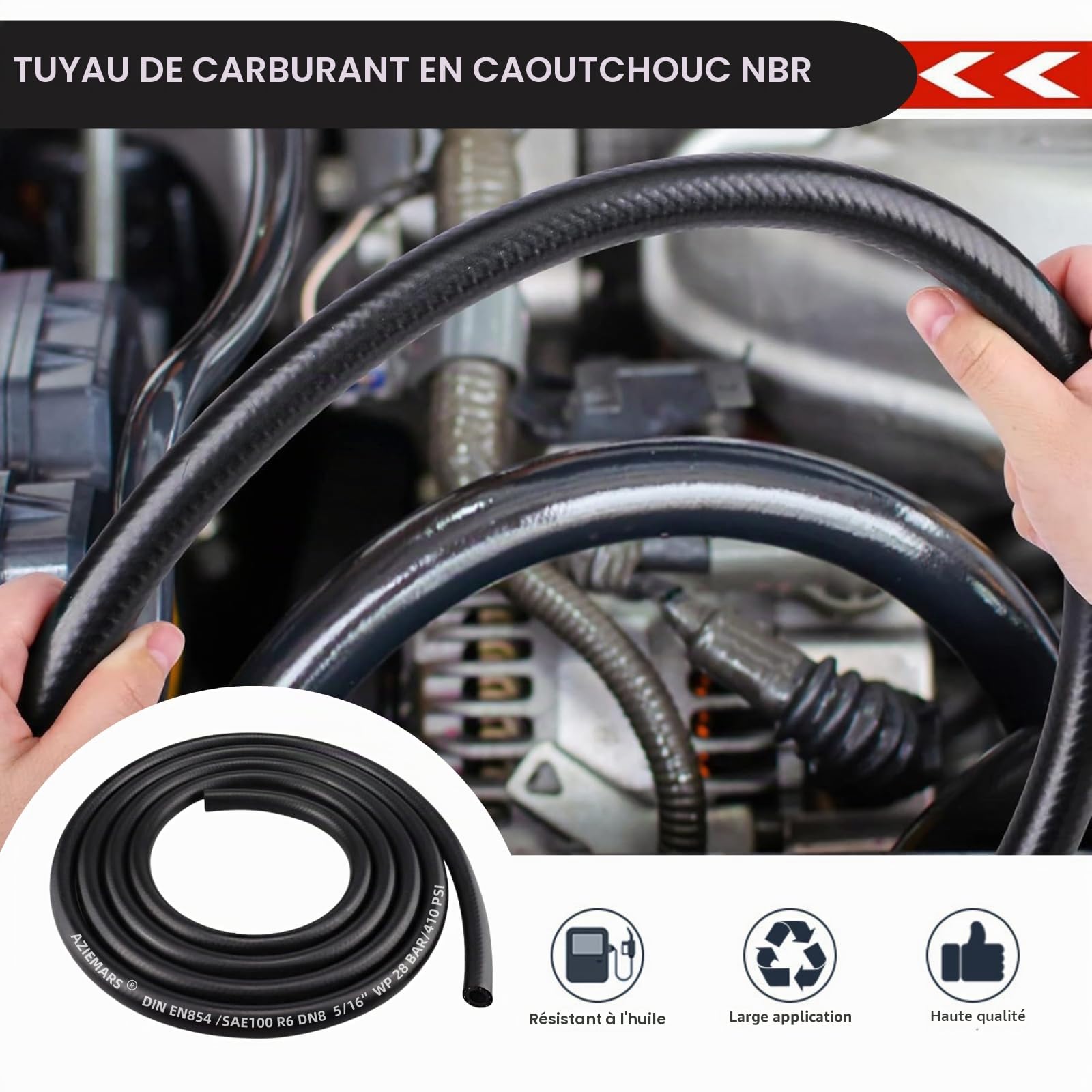 8mm Tuyau de Carburant 3 Mètres Durite Essence Tuyau Durite d'Essence Pour Systèmes De Carburant Automobiles Moteurs, Camions, Voitures, Tracteurs Ou Petits,NBR 300 PSI