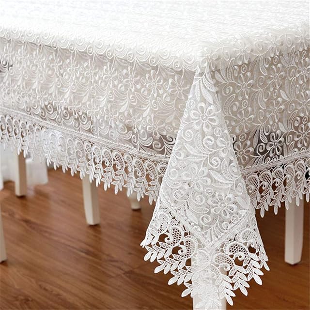 FuHouse 100x150cm Lace Table Cover Cloth with Floral Embroidered Lace Decor for Home Decor/Housewarming Gift/Christmas/Party/Wedding Decor(White)
