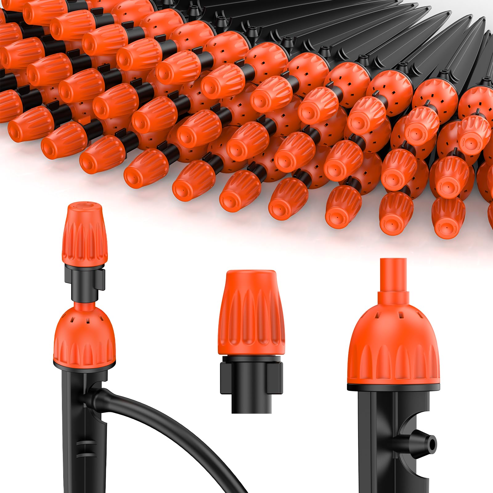 Pawfly 30 Pcs Drip Irrigation Emitters for 0.64 cm Tubing, 2-in-1 Irrigation Drippers with Misting Nozzles & 8-Stream Sprinklers, Drip Irrigation Parts with Stake & Adjustable 360 Degree Water Flow