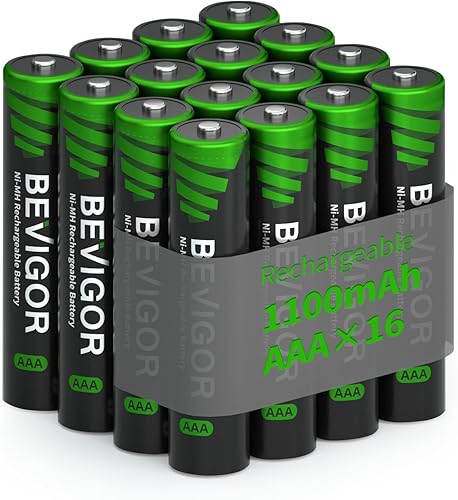 Miniatura 8 de BEVIGOR 16 juegos de pilas recargables AA AAA, alta capacidad 8 paquetes AA 2800mAh y 8 paquetes AAA 1100mAh, pilas de teléfono NiMH de 1.2V de baja