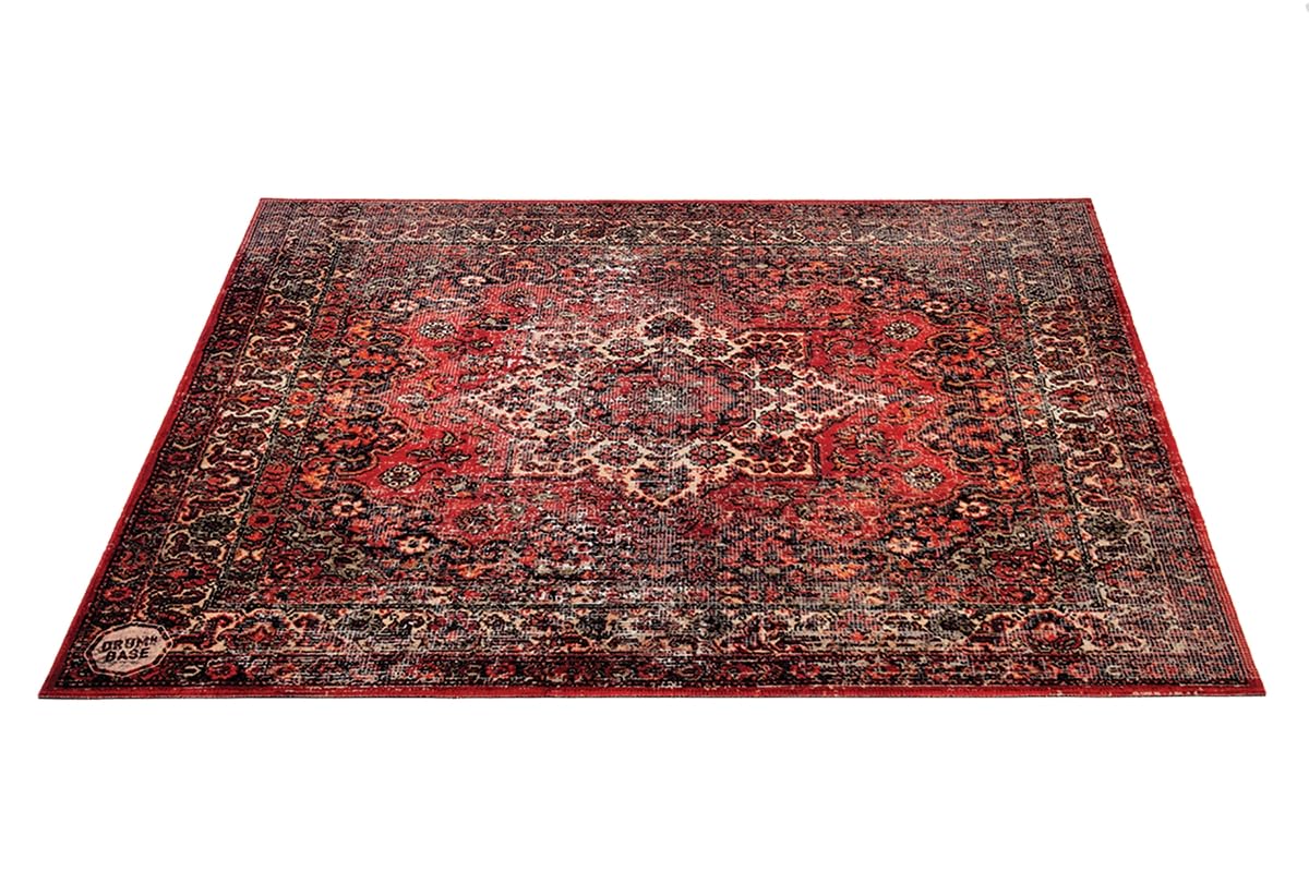 DRUMnBASE Vintage Persian Style Stage Rug | Non-Slip Waterproof Drum Mat | 6 FT x 5.25 FT Vibration-Reducing Rug for Drums, Amps, Pedalboards and Studio Use | Durable Red Drum Carpet