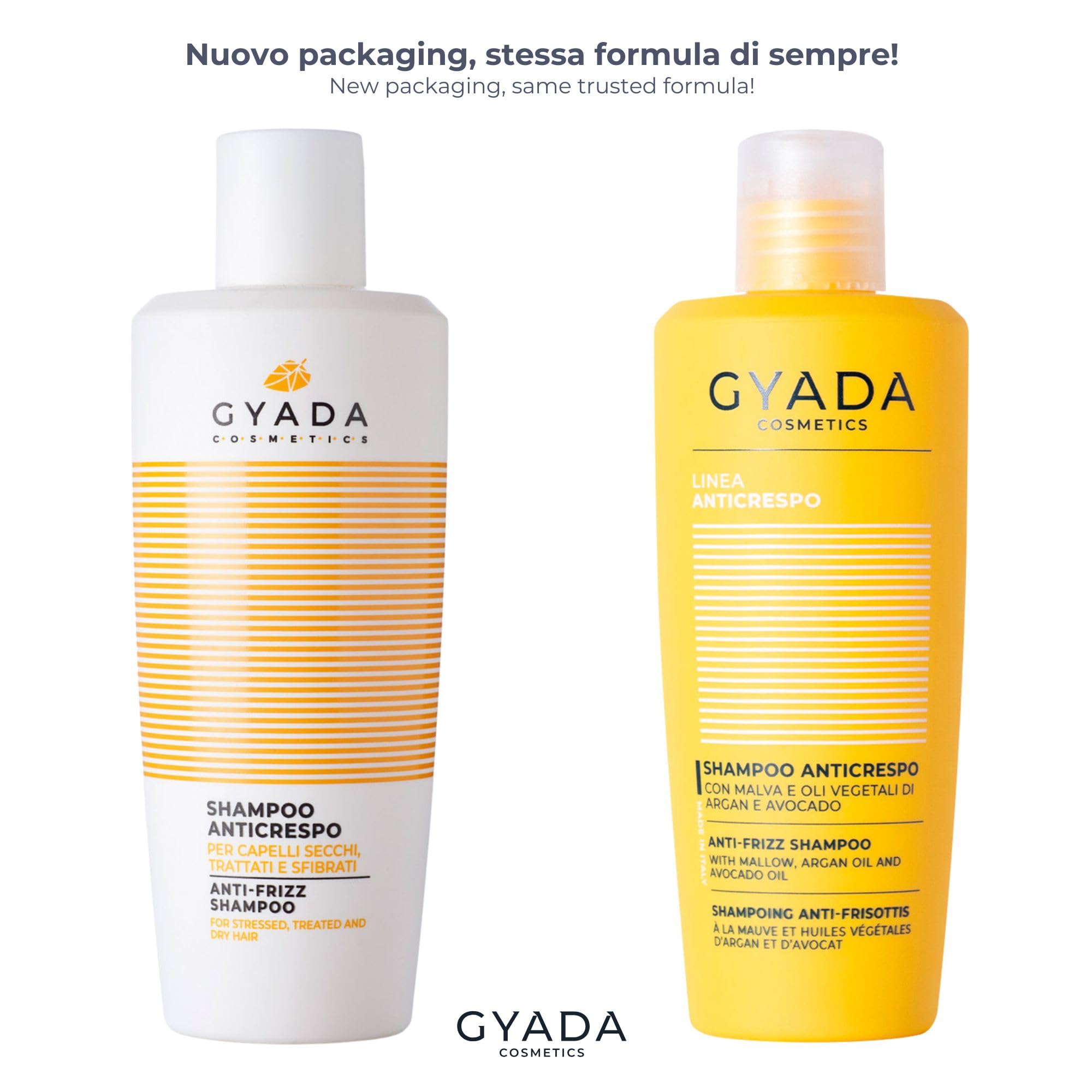 GYADA COSMETICS, Szampon przeciw puszeniu się włosów z podwójnymi końcówkami, odżywczy i dyscyplinujący, sprawia, że włosy stają się miękkie i jedwabiste, na bazie oleju arganowego, 250 ml