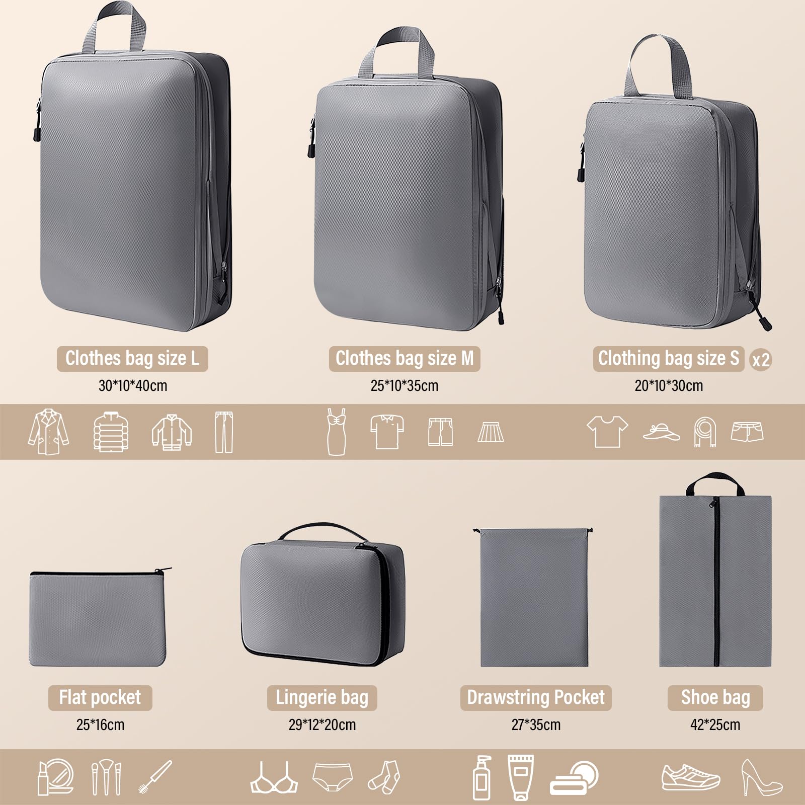 Organizer Valigia 5 Pezzi - Cubi Compressione Salvaspazio Per Viaggi - Foto 8