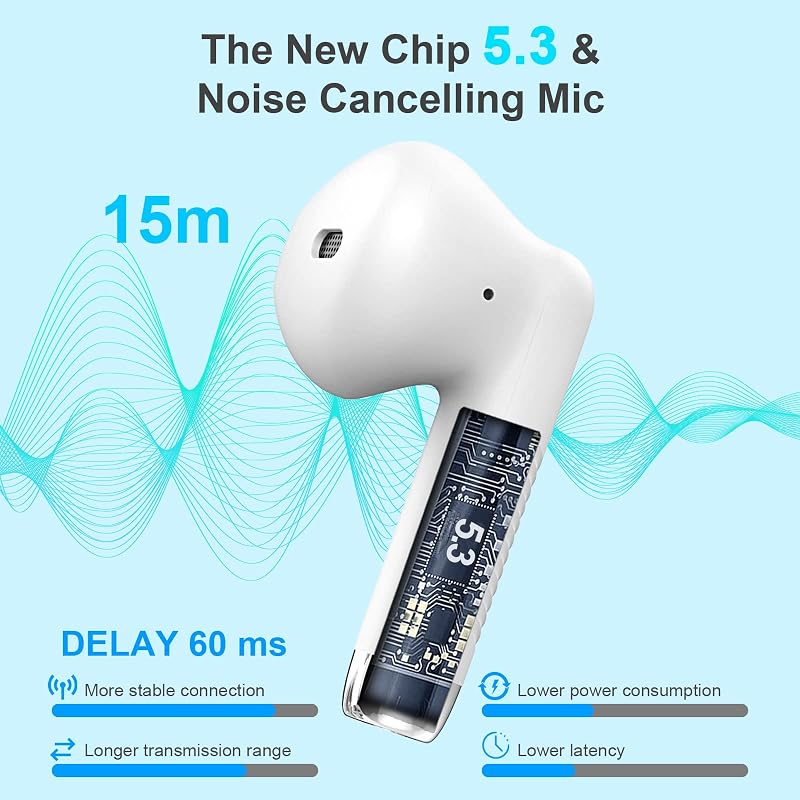 Wireless Earbuds, Bluetooth 5.4 Headphones in Ear with 4 Noise Cancelling Mic, Earbuds Stereo Bass, IP7 Waterproof Sports Wireless Earphones, 36H Playtime USB C Charging Buds White for Android iOS image 2