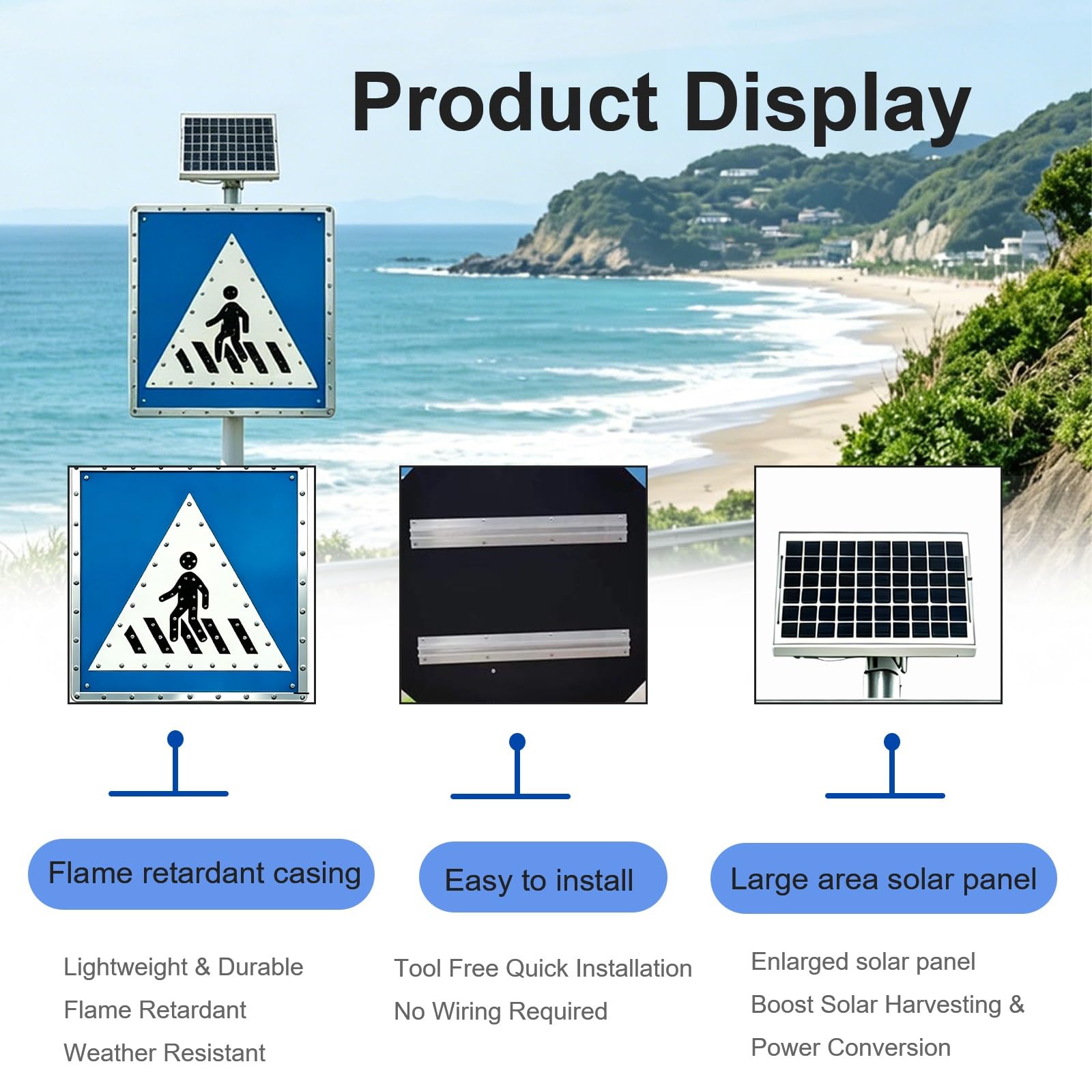 Panel de Señalización LED Solar for Tráfico, Vial Luminoso Intermitente, Utilizable Todo el Año, con LED Intermitentes, for Vías de Evacuación(24in)