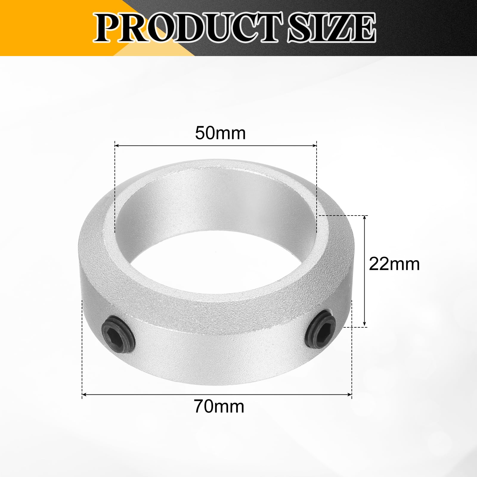 sourcing map 2-teiliges Schraubenbund-Set, 50 mm Bohrung, Schaftmanschetten aus Aluminiumlegierung, 70 mm Außendurchmesser, 22 mm Breite, Achsmanschette für Linearstangenwellenführung