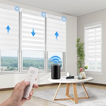 Motorized Zebra Blinds Dual Layer Window Shades Remote Roller Blinds with Alexa Google and Homekit Electric Horizontal Window Blindsfor Home Office Customized Size60% Light Filtering - White