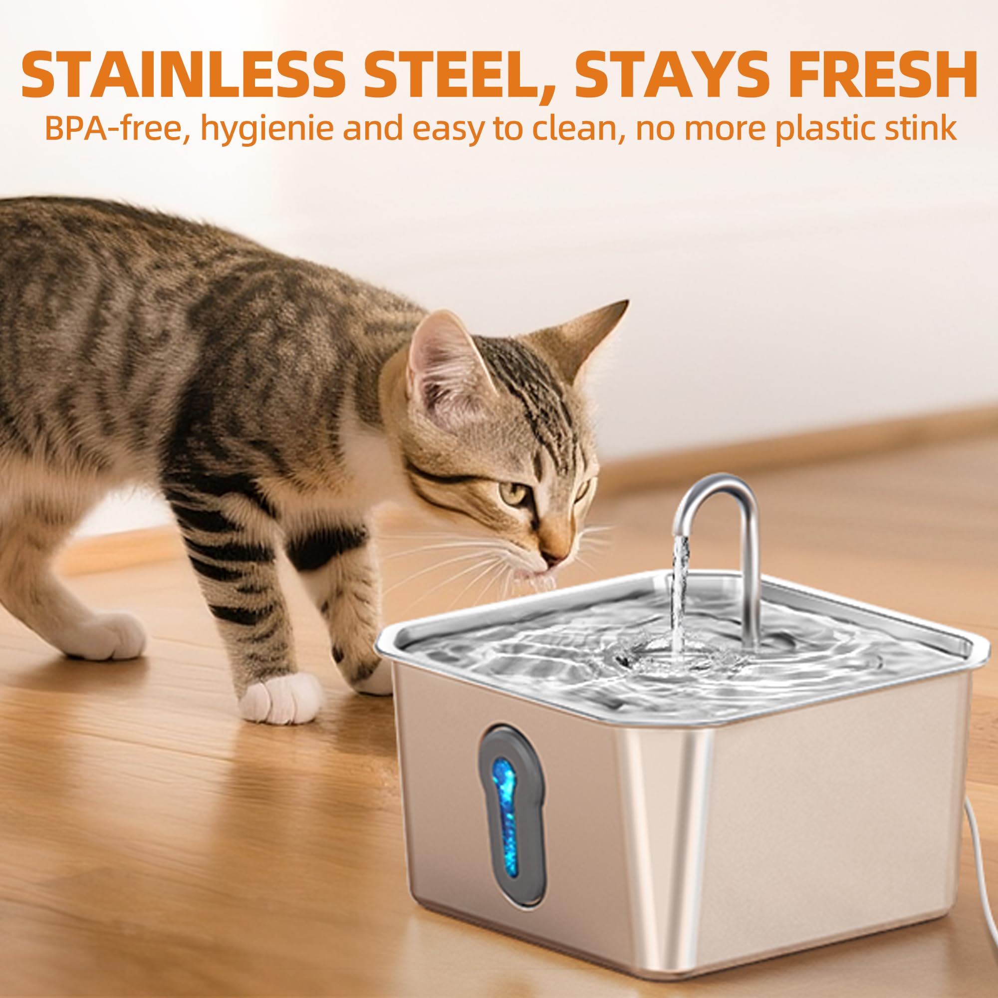 4L/135oz Large Cat Water Fountain Stainless Steel with 8 Filters Pet Water Fountain for Cats Quiet Indoor Pets Dog Small Animal Automatic Dog Water Dispenser for Drinking Watering Supplies - image 2