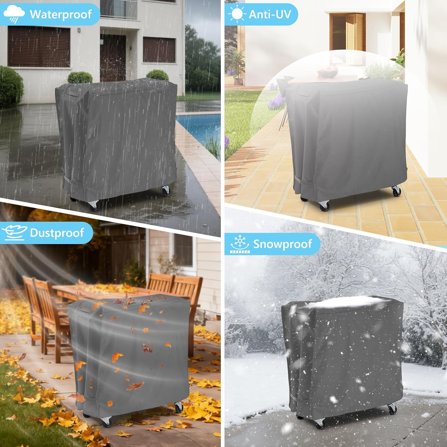 AKEfit Patio Cooler Cart Cover,Waterproof Ice Chest Cart Cover Fits 65-80 Quart Patio Party Ice Chest Rolling Cooler,34"Lx19"Wx31"H-Grey