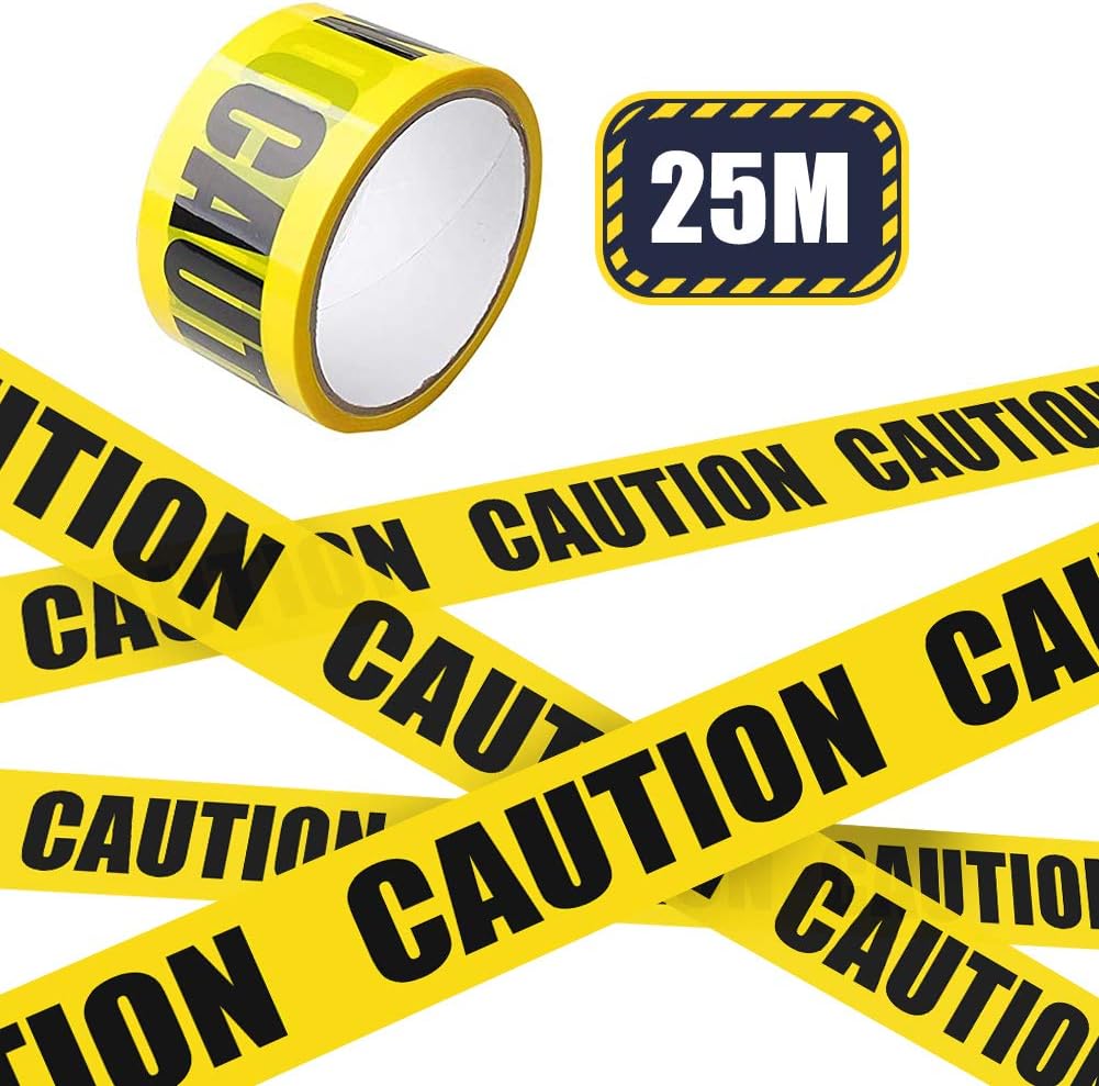 Warning Tape, Yellow Caution Tape Roll Safety Floor Tapes, Black/Yellow Hazard Warning Tape Adhesive Marking Barrier Tape for Workplace/Danger Areas or Halloween Birthday Party (4.8cm x 25m)