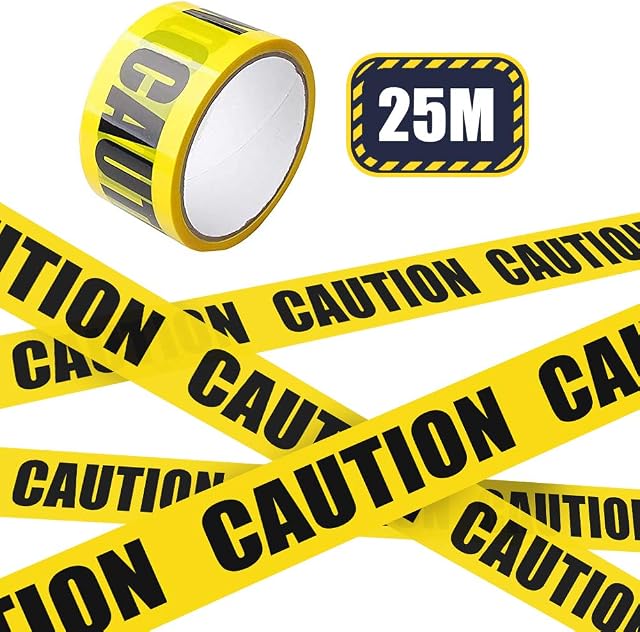 Warning Tape, Yellow Caution Tape Roll Safety Floor Tape for Carpet, Black/Yellow Hazard Warning Tape Adhesive Marking Barrier Tape for Workplace/Danger Areas or Halloween Birthday Party (4.8cm * 25m)