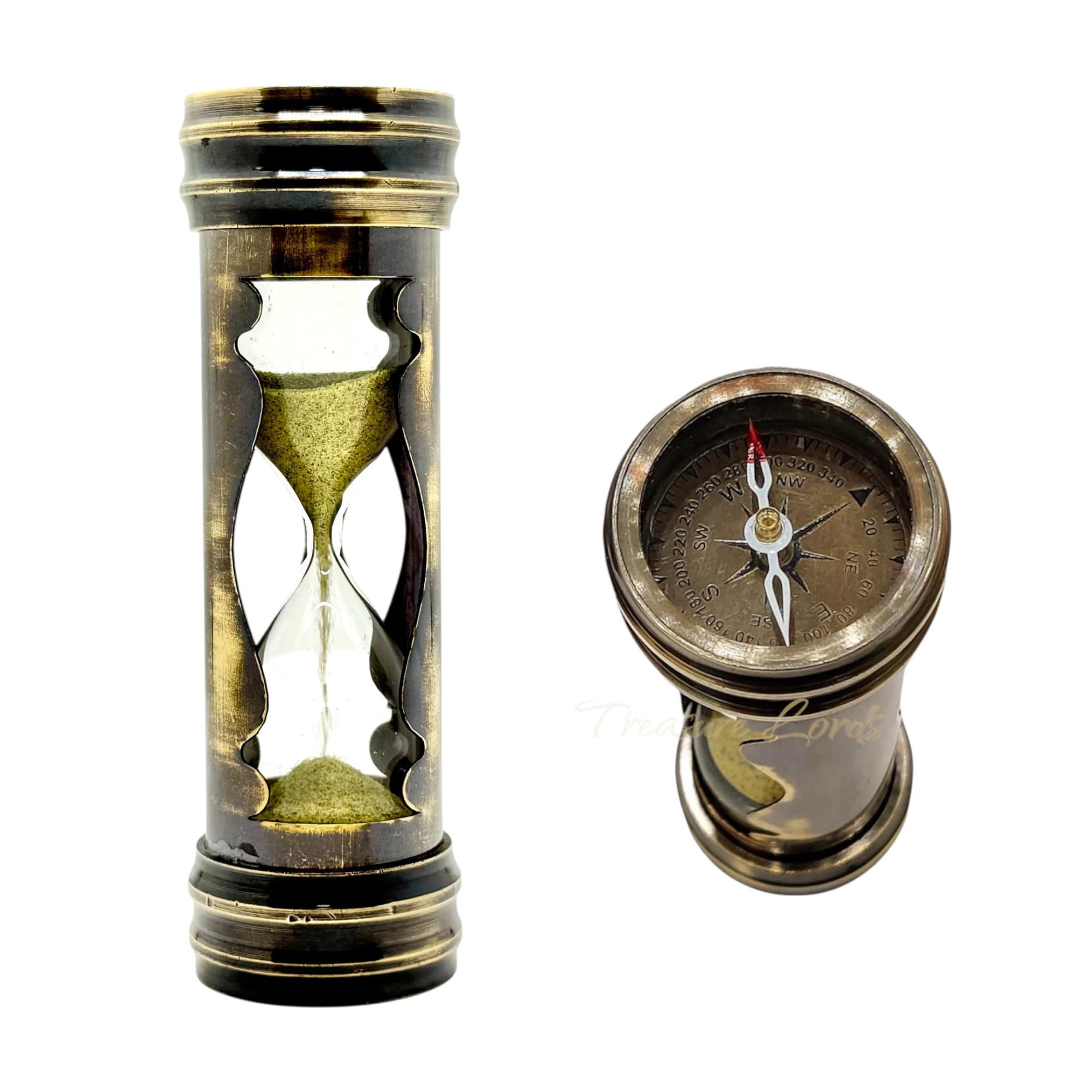 Temporizador de arena de latón con reloj de arena, acento decorativo para el hogar, inspirado en la vendimia con funda de cuero, regalo ideal para bodas y ocasiones especiales
