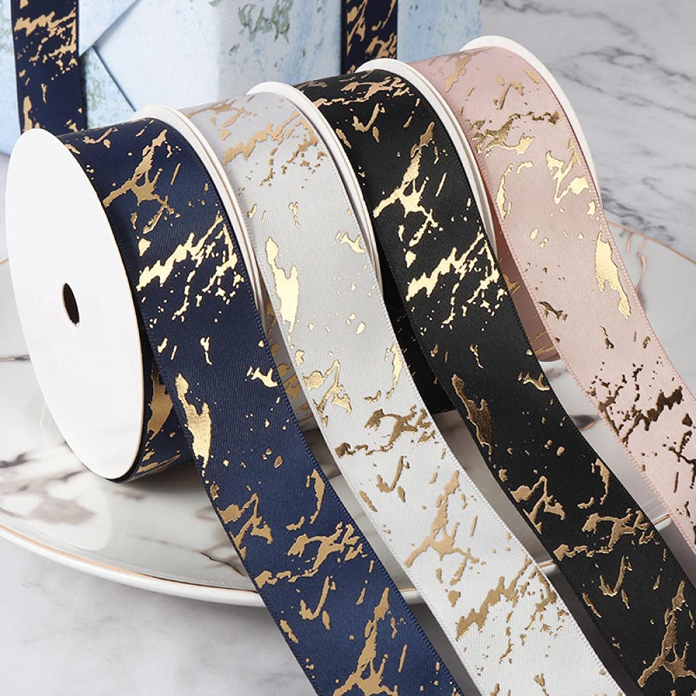 Ribbons For Gift Wrapping Ribbon For Fabric Satin Ribbons 25Mm Prezent Marmurkowy/Pęknięcie Satynowa Wstążka Złota Folia Tłoczenie Dla Domu Wystrój Prezent Diy Ręcznie Robione Włosy Łuki Materiału W
