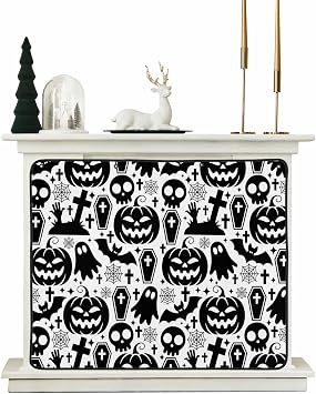 Halloween Magnetic Fireplace Cover, Fireplace Draft Blocker, Black Pumpkin Skull Spiderwebs Tombstone Fireplaces Blanket for Heat Loss/Cold Air, Fireplaces Draft Stopper Cover for Inside 45x34