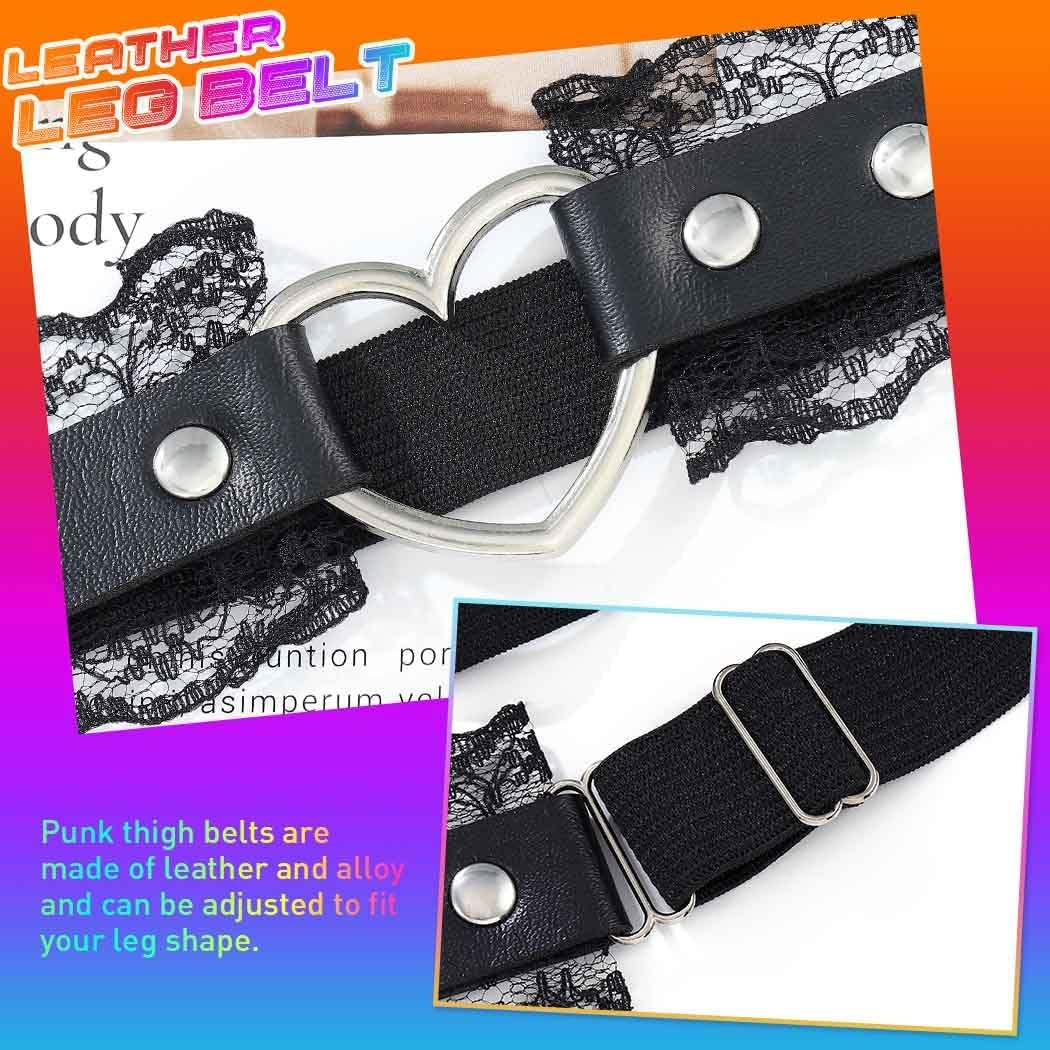 Black Lace Leg Garter Leather Heart Rave Thigh Straps for Women