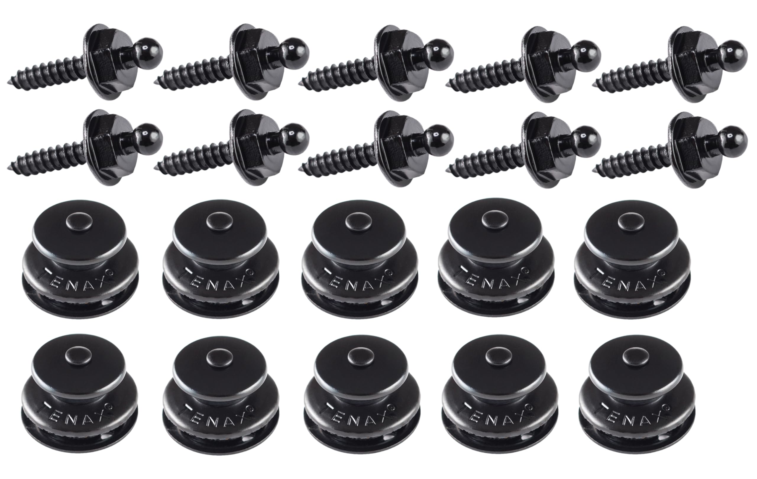 Tenax Boutons noirs 10 parties supérieures + 10 vis autotaraudeuses 4,2 x 16 mm