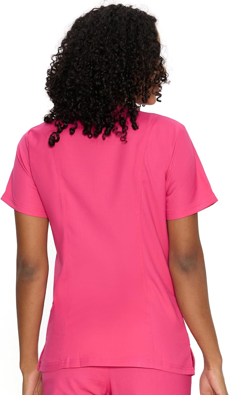COZYFIT Scrub Tops for Woman - Back Princess Seams, Mock Wrap Top with 3 Pockets - Image 4