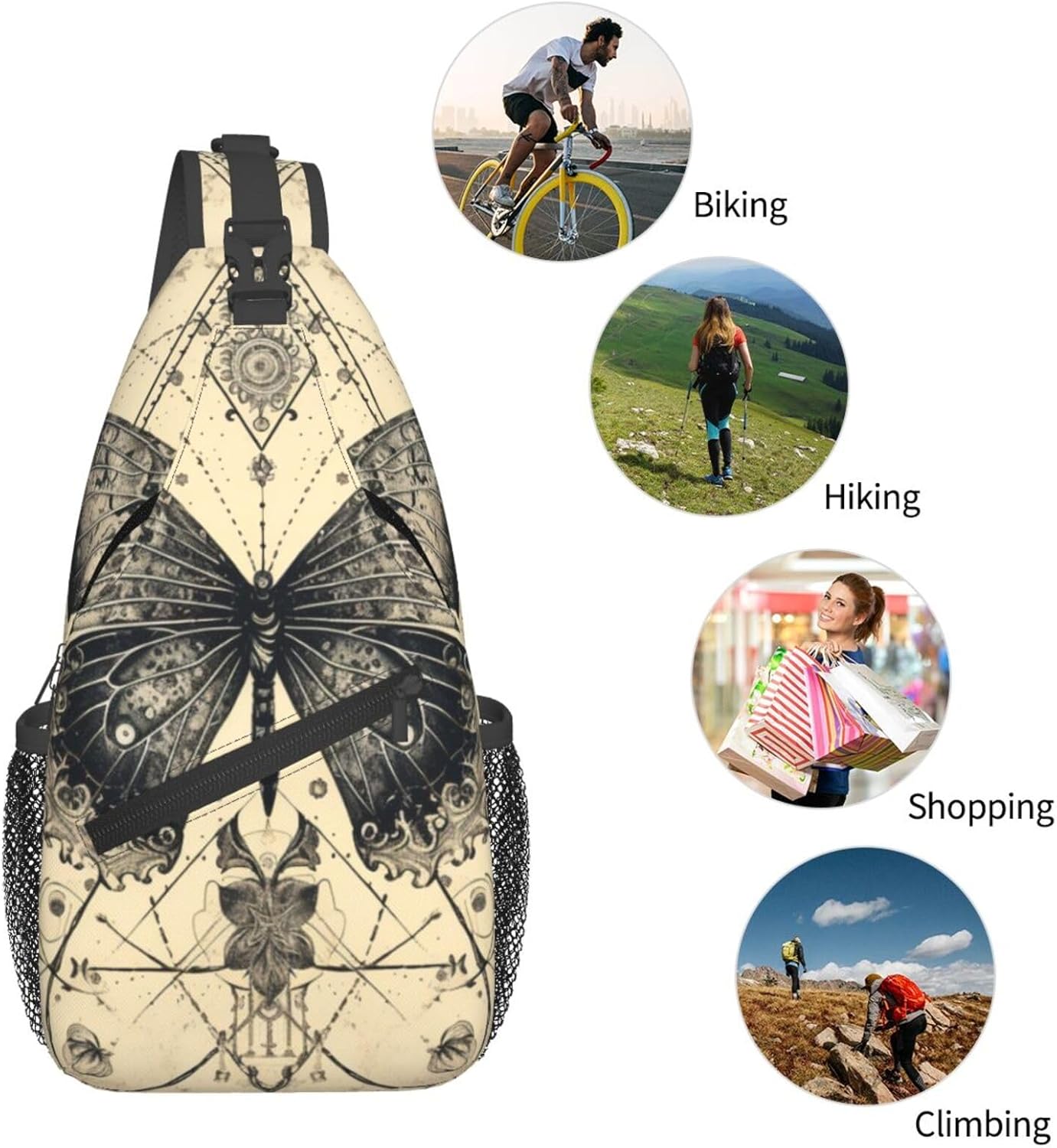 SUPLUCHOM Sling Bag Butterfly Goth Vintage Tarot Hiking Daypack Crossbody Shoulder Backpack Travel Chest Pack for Men Women - Image 6
