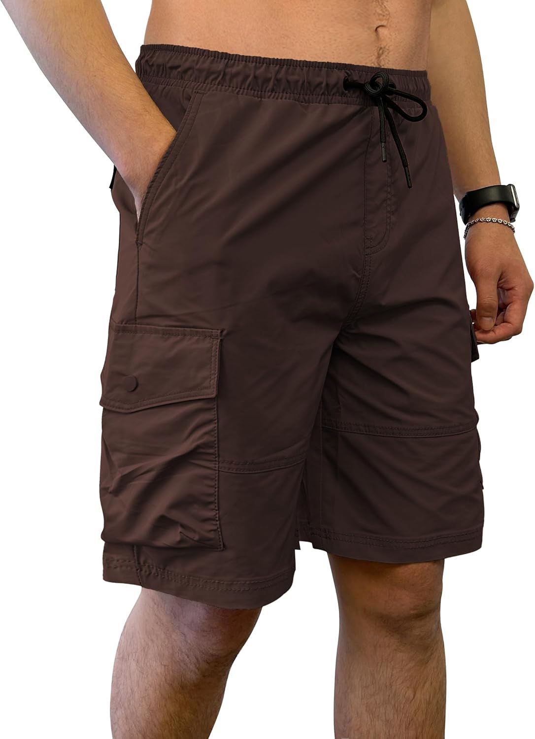 Southpole Men's Tech Woven Nylon Cargo Shorts, Quick Dry, Lightweight, Adjustable Waist