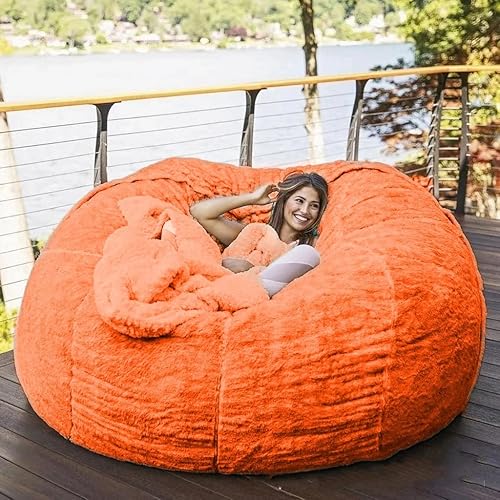 Miniatura 9 de Puf gigante (sin relleno) 5/6/7/8 pies, funda para puf gigante, gruesa, suave, esponjosa, de piel sintética, sofá, cama, puf, sillón reclinable