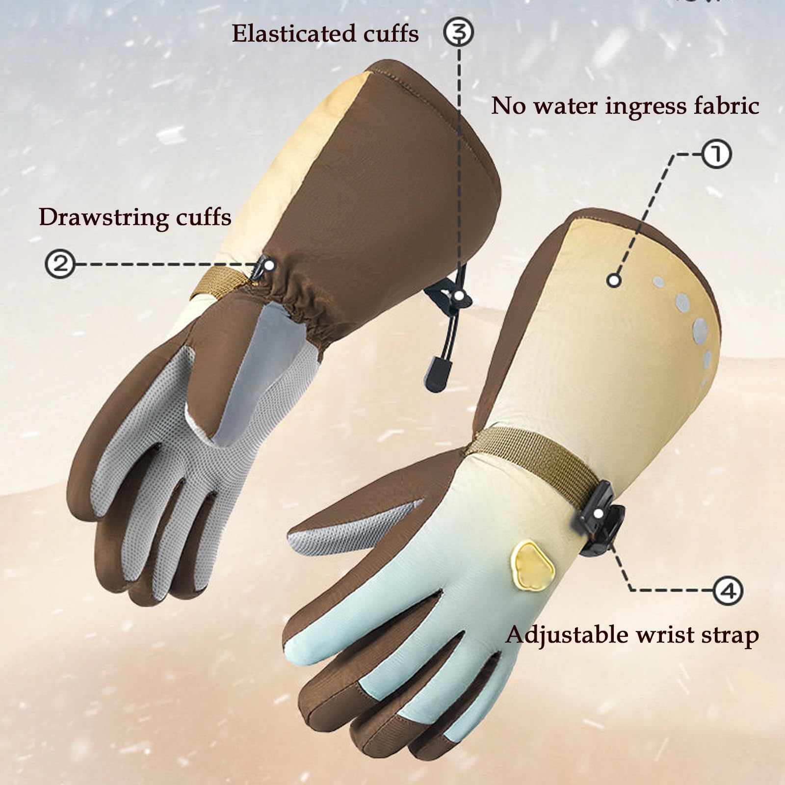 Guantes de Nieve de Invierno, Guantes termicos niño, Impermeables Guantes de Esquí, Regalo para el Día del Niño, Regalo de cumpleaños,1. Brown,M(3~7 Years)