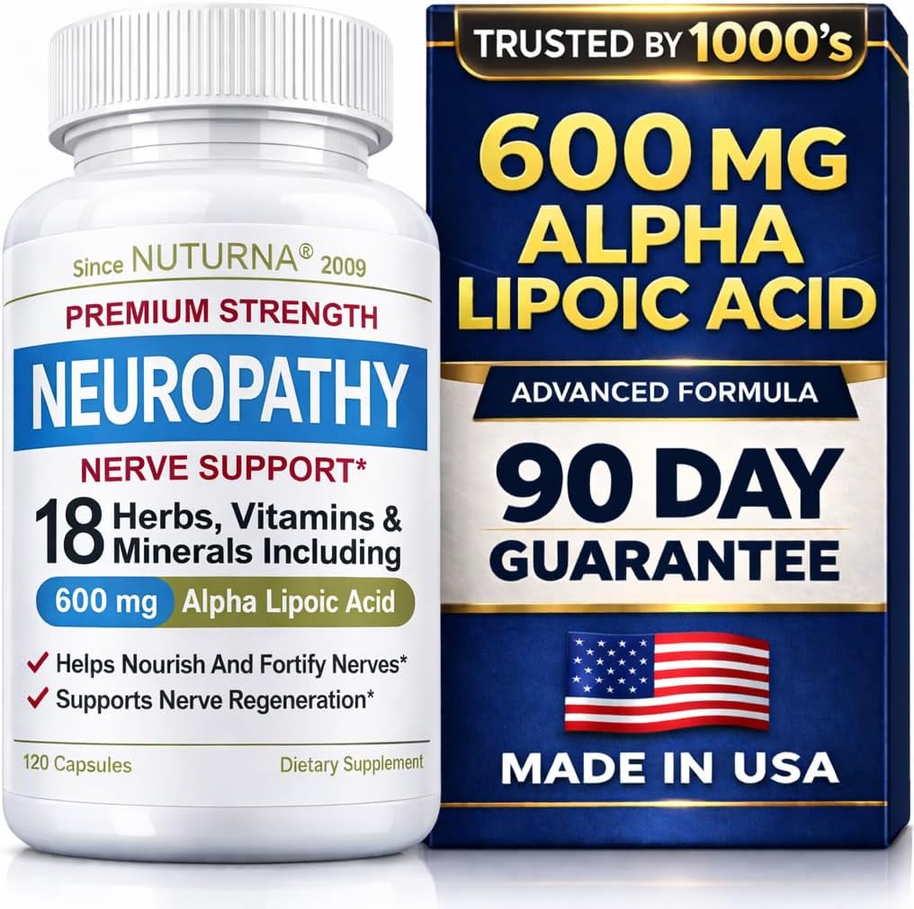 Neuropathy Nerve Support Supplement with 600 mg Pure Alpha Lipoic Acid - Maximum Strength Formula for Fingers, Hands, Toes, & Feet - 120 Capsules
