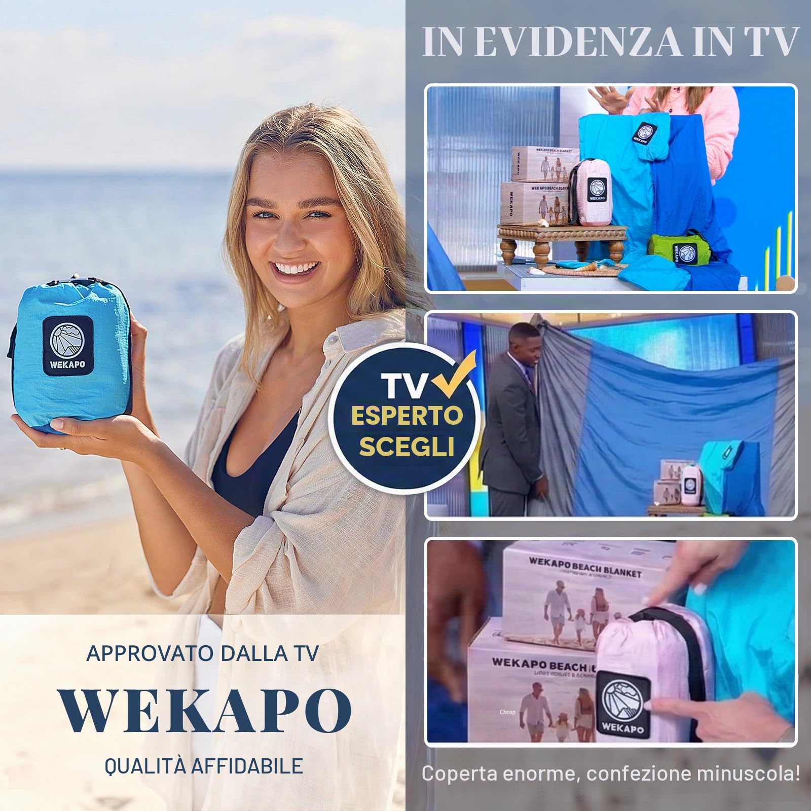Wekapo Coperta da spiaggia senza sabbia, extra large oversize 25,4 x 2,4 cm, per 7 adulti, tappetino da spiaggia grande e compatto, tappetino a prova di sabbia, ad asciugatura rapida, leggero e