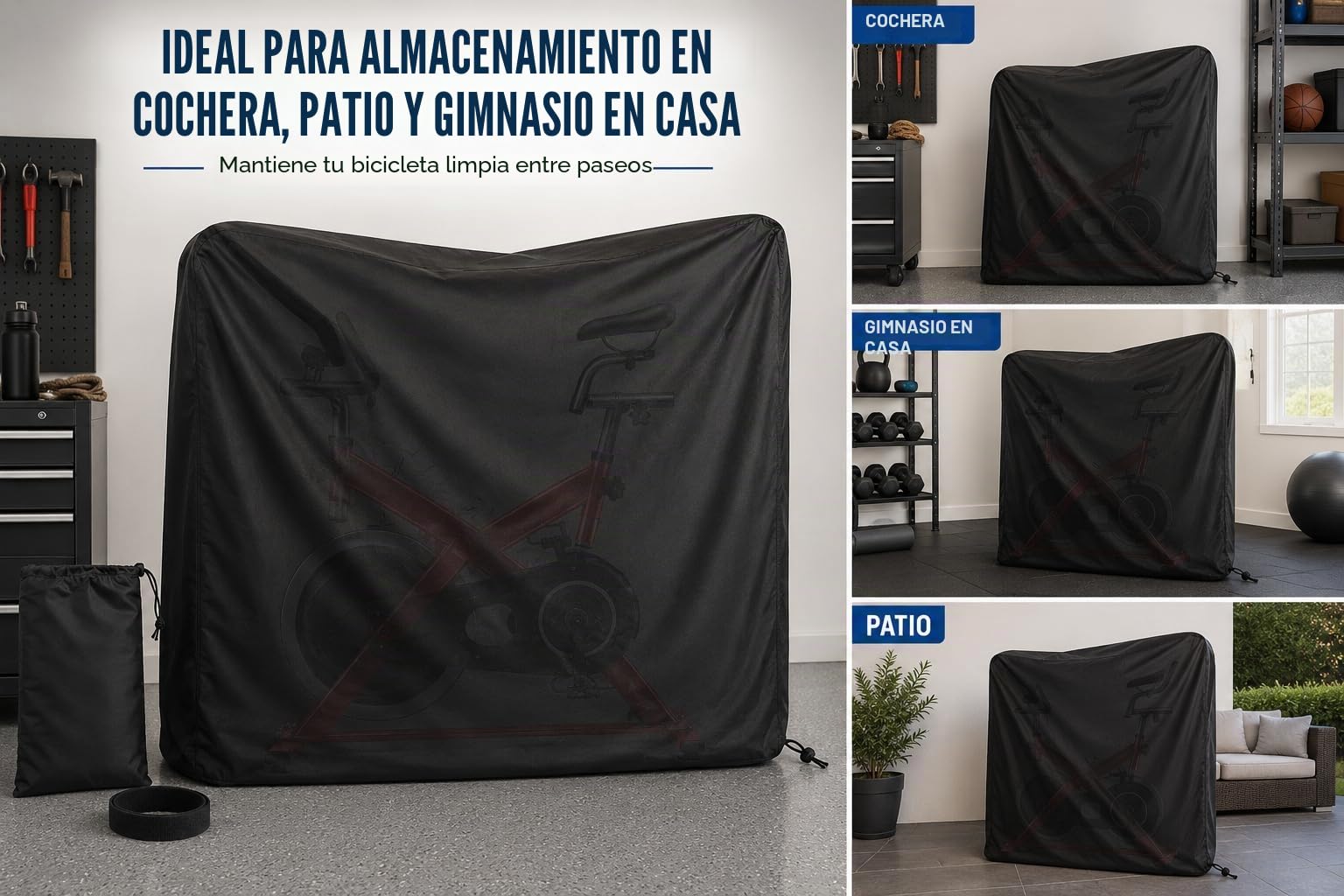 Katai - Funda para bicicleta estática para interior y exterior, impermeable, para bicicleta vertical, spin, peloton, con bolsa