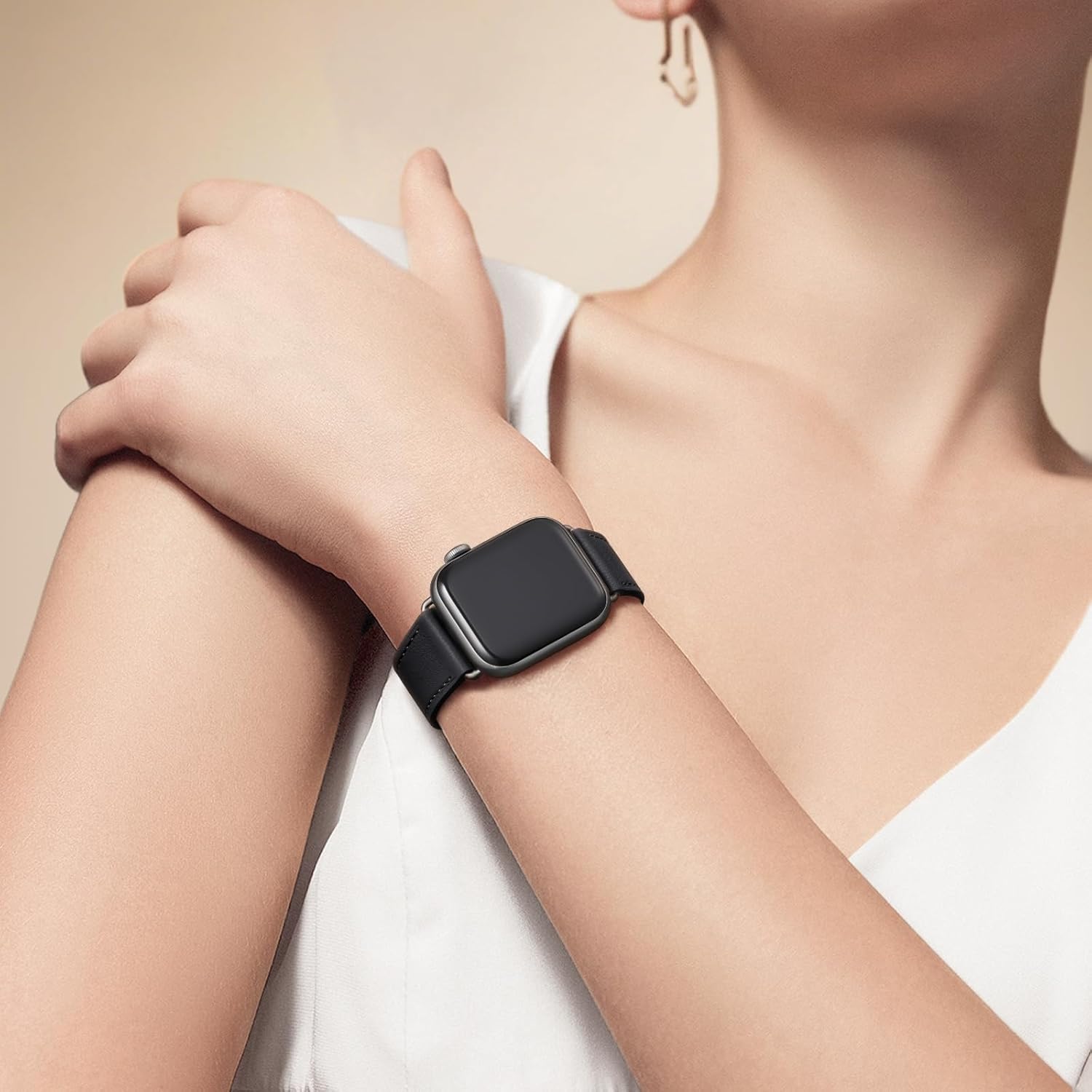 Bestig Leather Bands Compatible with Apple Watch Band 38mm 40mm 41mm 42mm(Series 10 11) for Women Men, Wristband Strap for iWatch SE3/2/1&Series 9 8 7 6 5 4 3 2 1(Black+Black) - Image 5