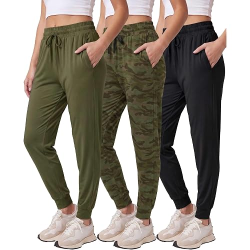 Real Essentials 3 Pack: Women's Lounge Joggers Sweatpants with Pockets Yoga Running Athletic Workout (Available in Plus Size)