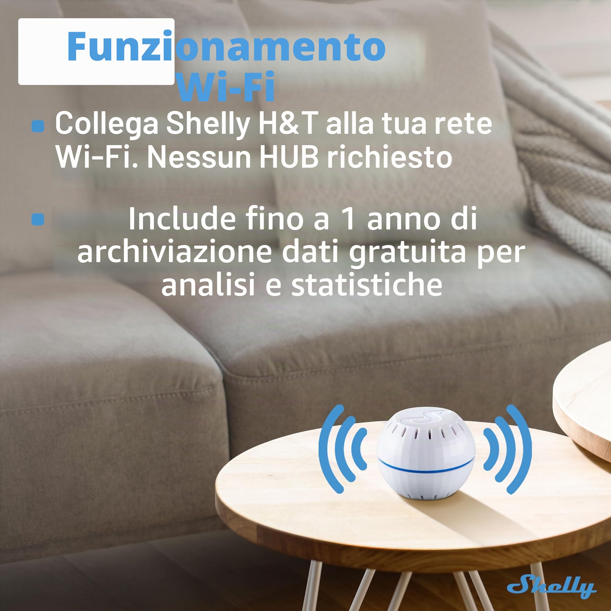 Shelly H&T Bianco, Sensore di Umidità e Temperatura WiFi Intelligente, Mini Termometro e Igrometro per Ambienti, Controllo Remoto, App iOS Android, Avvisi e Memorizzazione Dati, Nessun Hub Richiesto