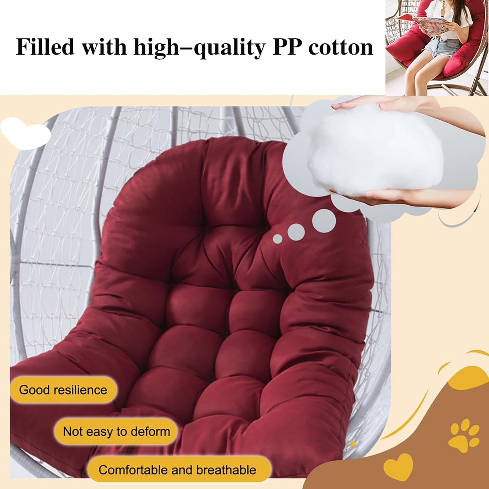 Genérico Cojín de Repuesto para Silla Colgante, Cojín de Jardín para Columpio Colgante Funda de Repuesto para Cojín de Exterior Respaldo para Hamaca Silla Columpio,Negro
