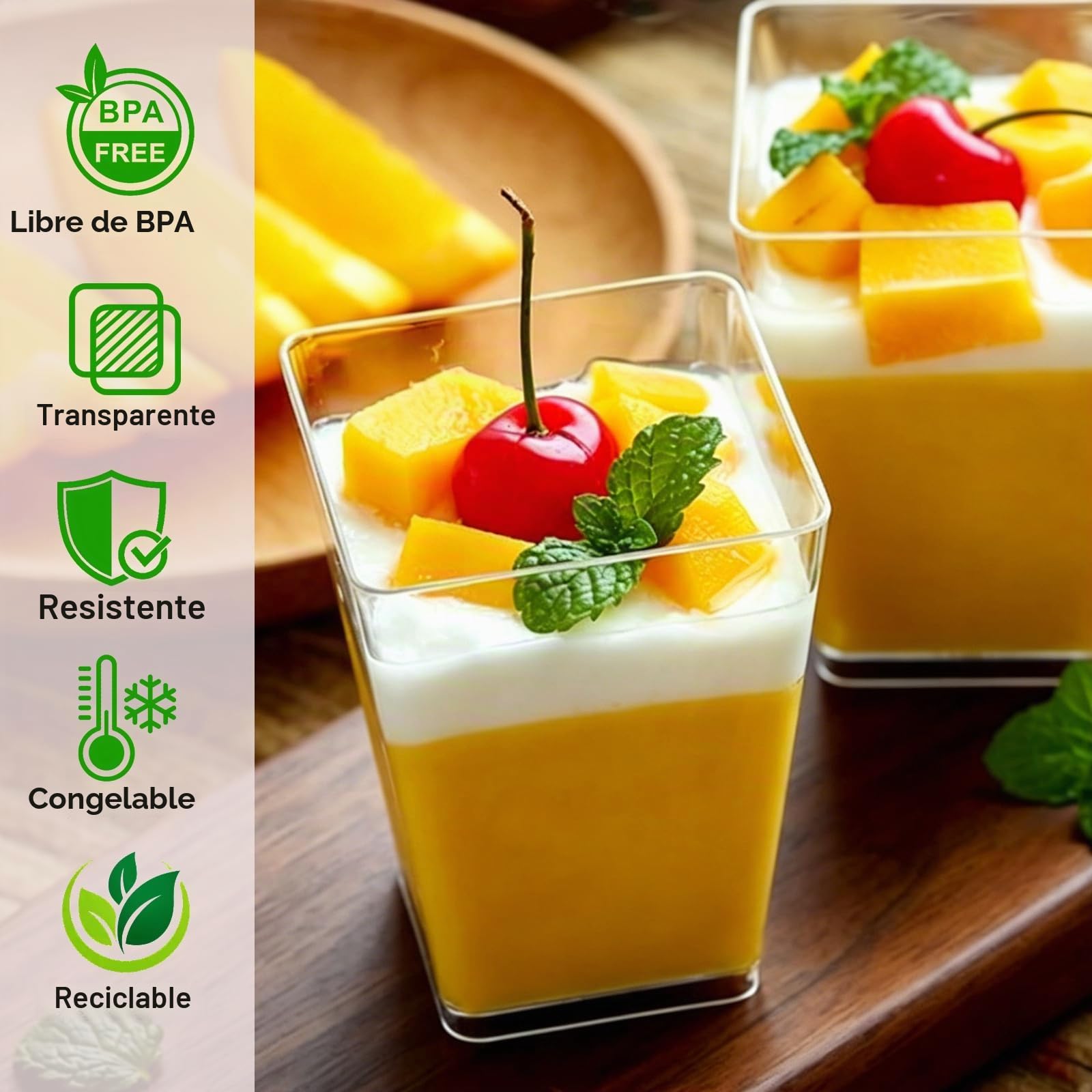 40 Piezas Vasos de Postre con Cucharas y Tapa, 5oz/160ml Reutilizables Tazas de Postre, Vasitos Aperitivos Plastico, Vasitos para Postres Transparentes, para Mesas de Postres de Bodas Navidad
